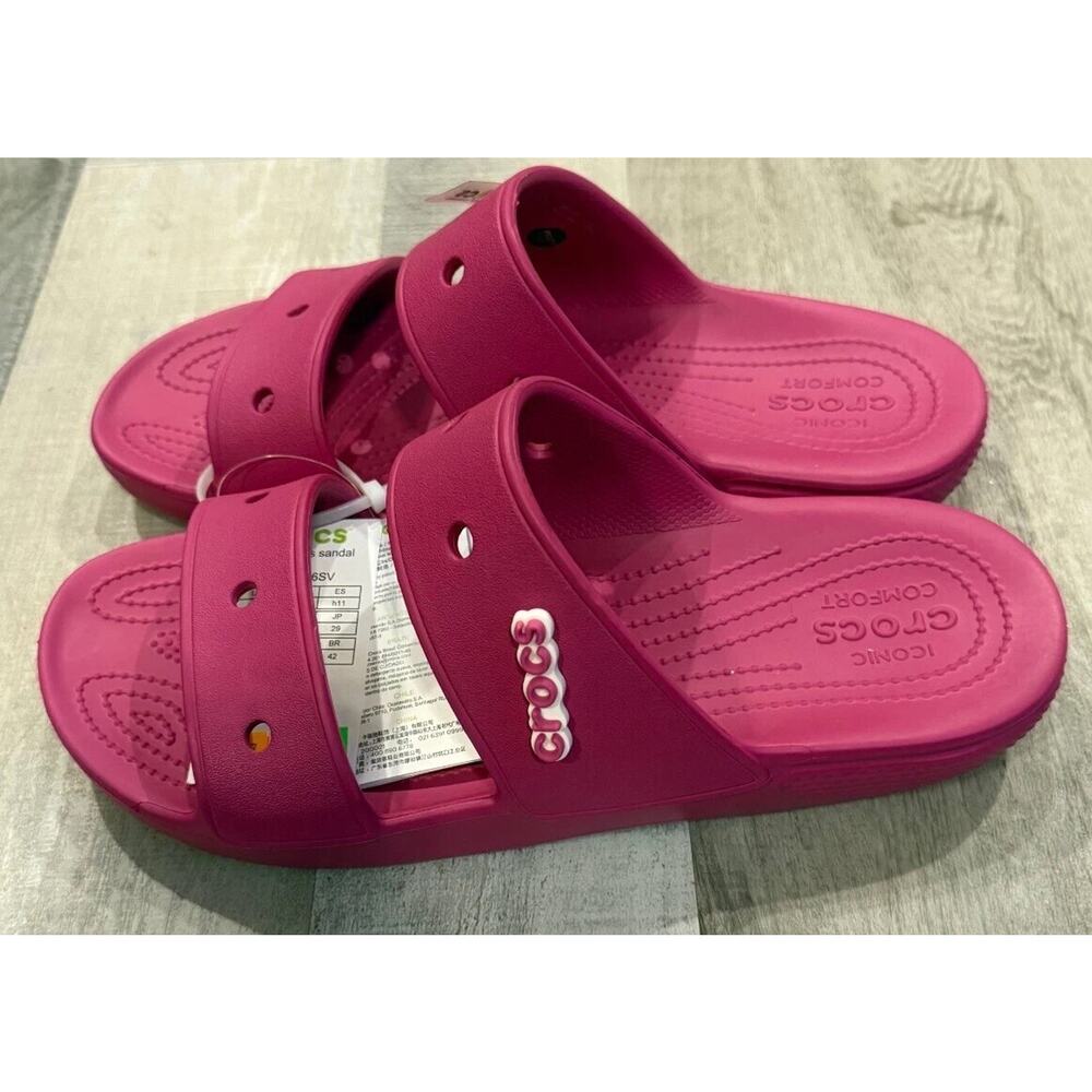 NWT Crocs Classic Slides Sandals Mens Sz 11 Pink Double Strap Slip On 206761-6SV